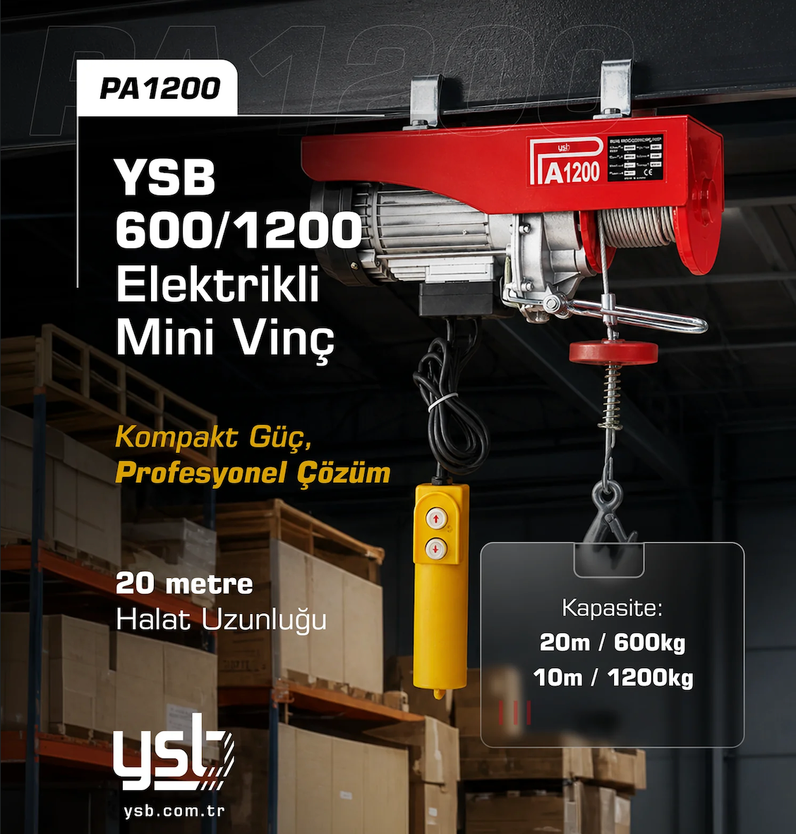 Elektrikli Mini Vinç Kullanım Rehberi: 600/1200 KG (PA1200) Kapasite, Kurulum ve Güvenlik