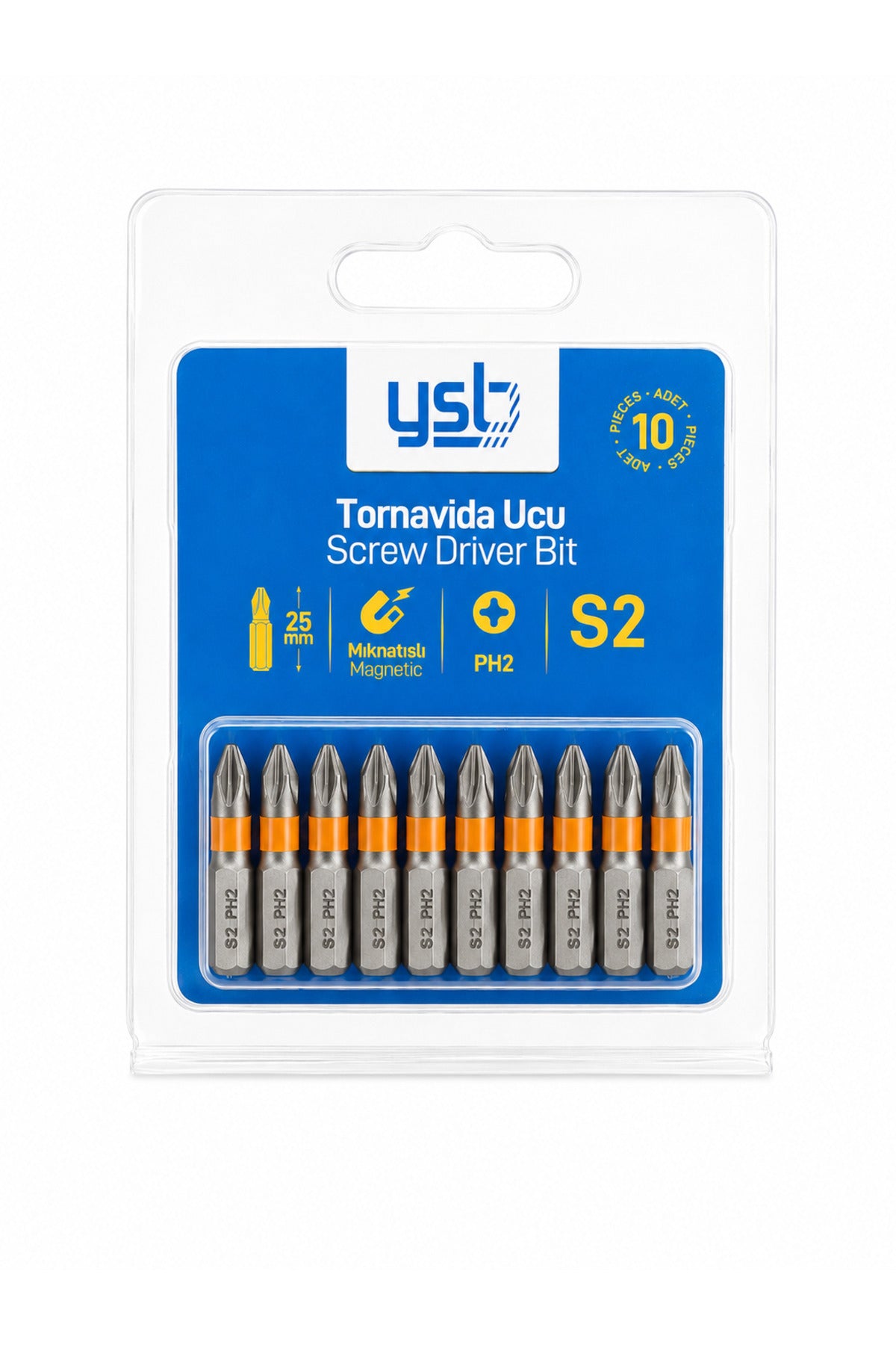 YSB Mıknatıslı Ph2 Yıldız Bits Uç 25 mm S2 Çelik Tornavida ve Vidalama Ucu 10'lu Paket