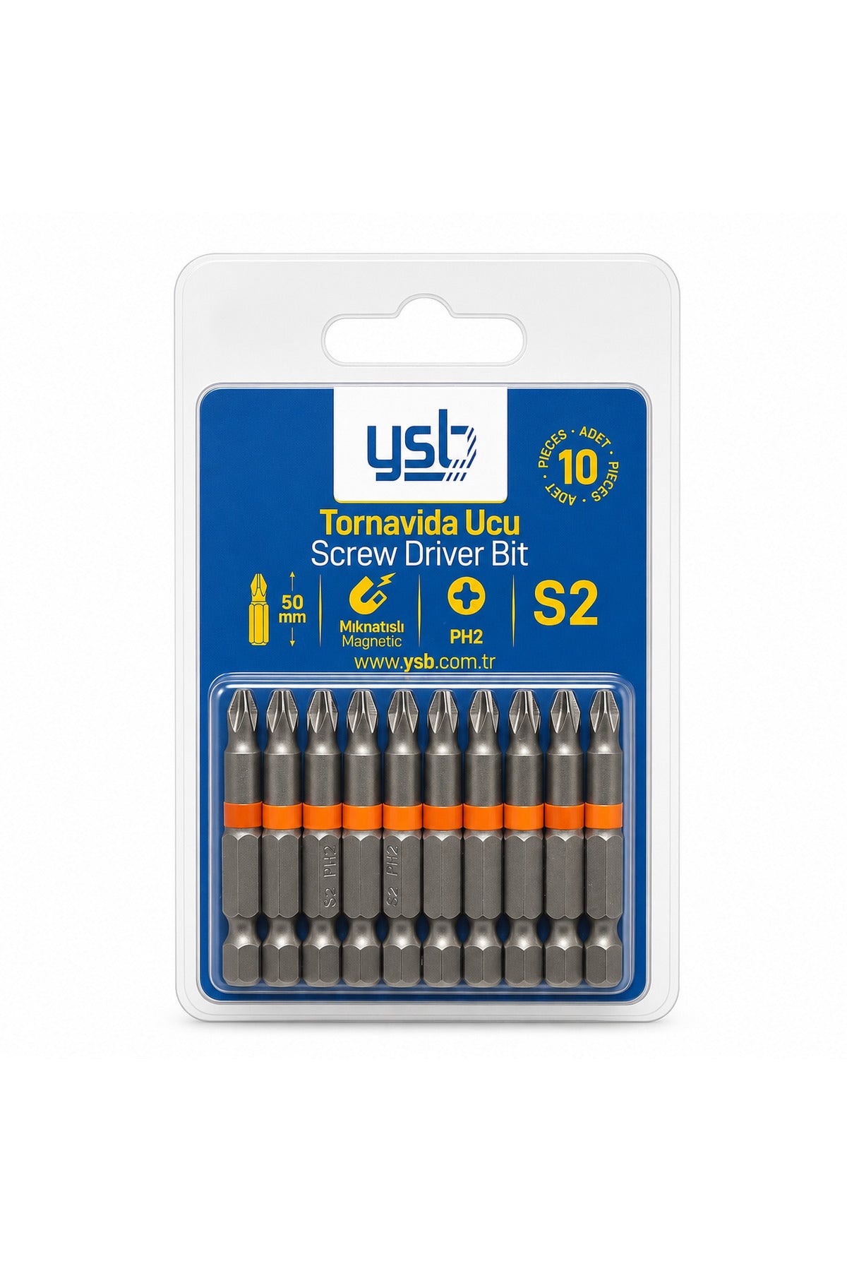 YSB Mıknatıslı Ph2 Yıldız Bits Uç 50 mm S2 Çelik Tornavida ve Vidalama Ucu 10'lu Paket