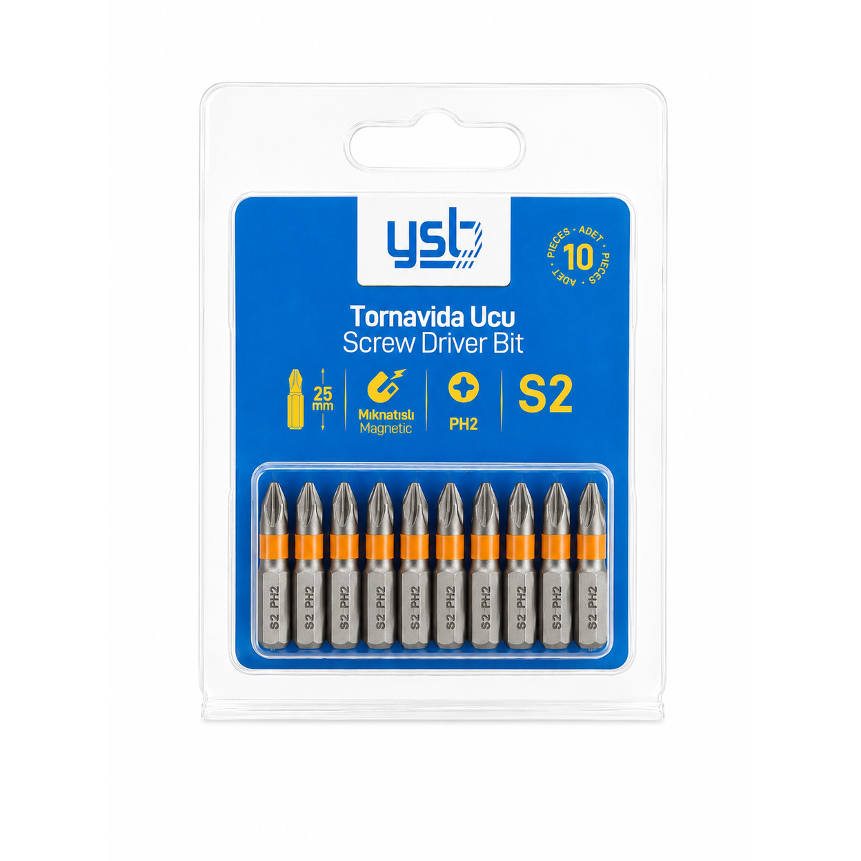 YSB Mıknatıslı Ph2 Yıldız Bits Uç 25 mm S2 Çelik Tornavida ve Vidalama Ucu 10'lu Paket