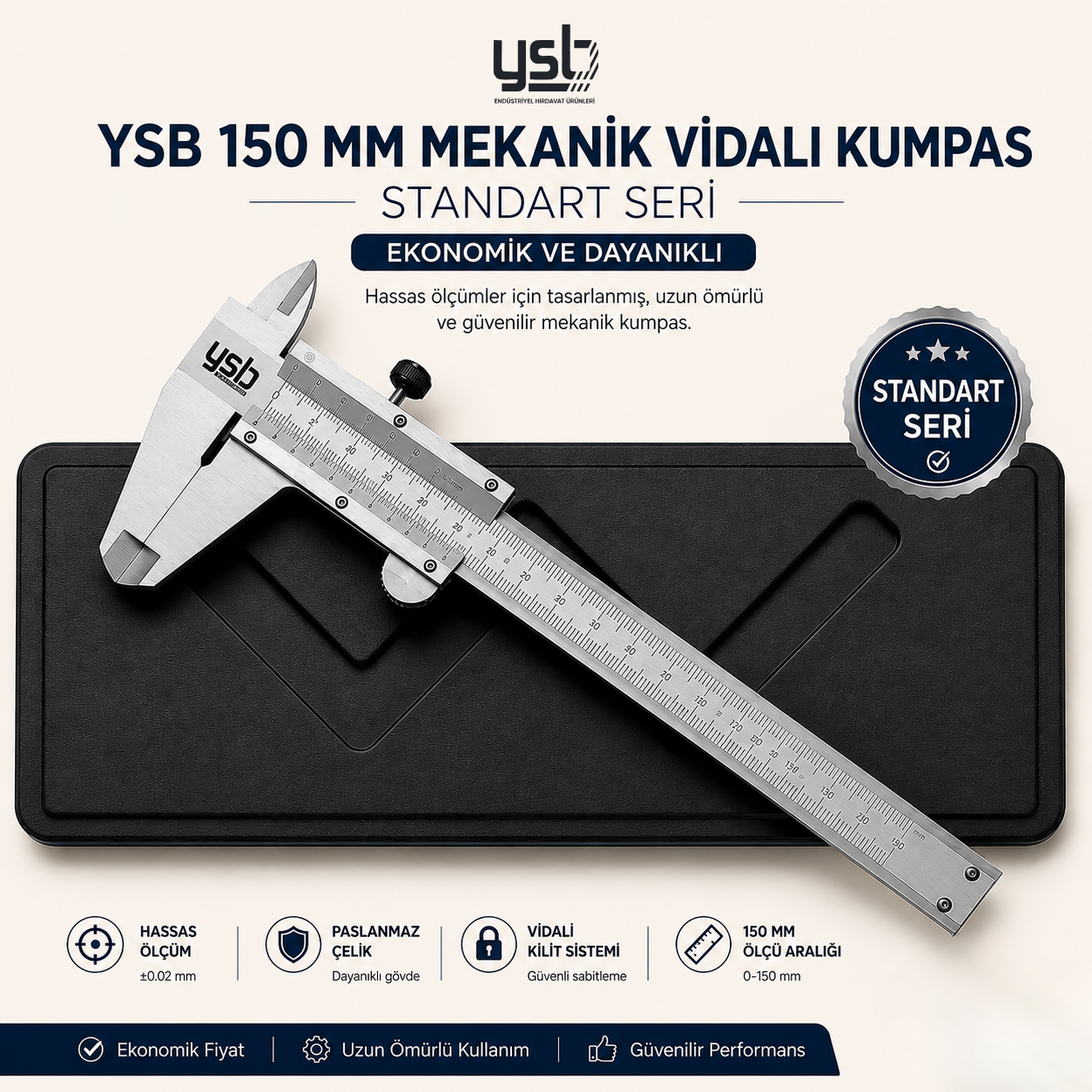 YSB 150 mm Standart Seri Mekanik Vidalı Kumpas - Ekonomik ve Dayanıklı