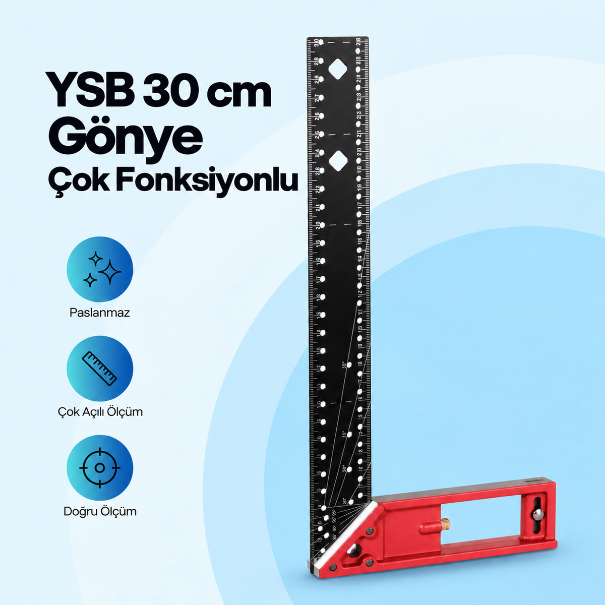 YSB 30 cm Gönye Çok Fonksiyonlu