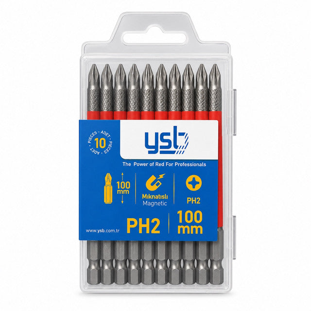 YSB Mıknatıslı Ph2 Yıldız Bits Uç 100 mm Tayvan Pro S2 Çelik Tornavida ve Vidalama Ucu 10'lu Paket
