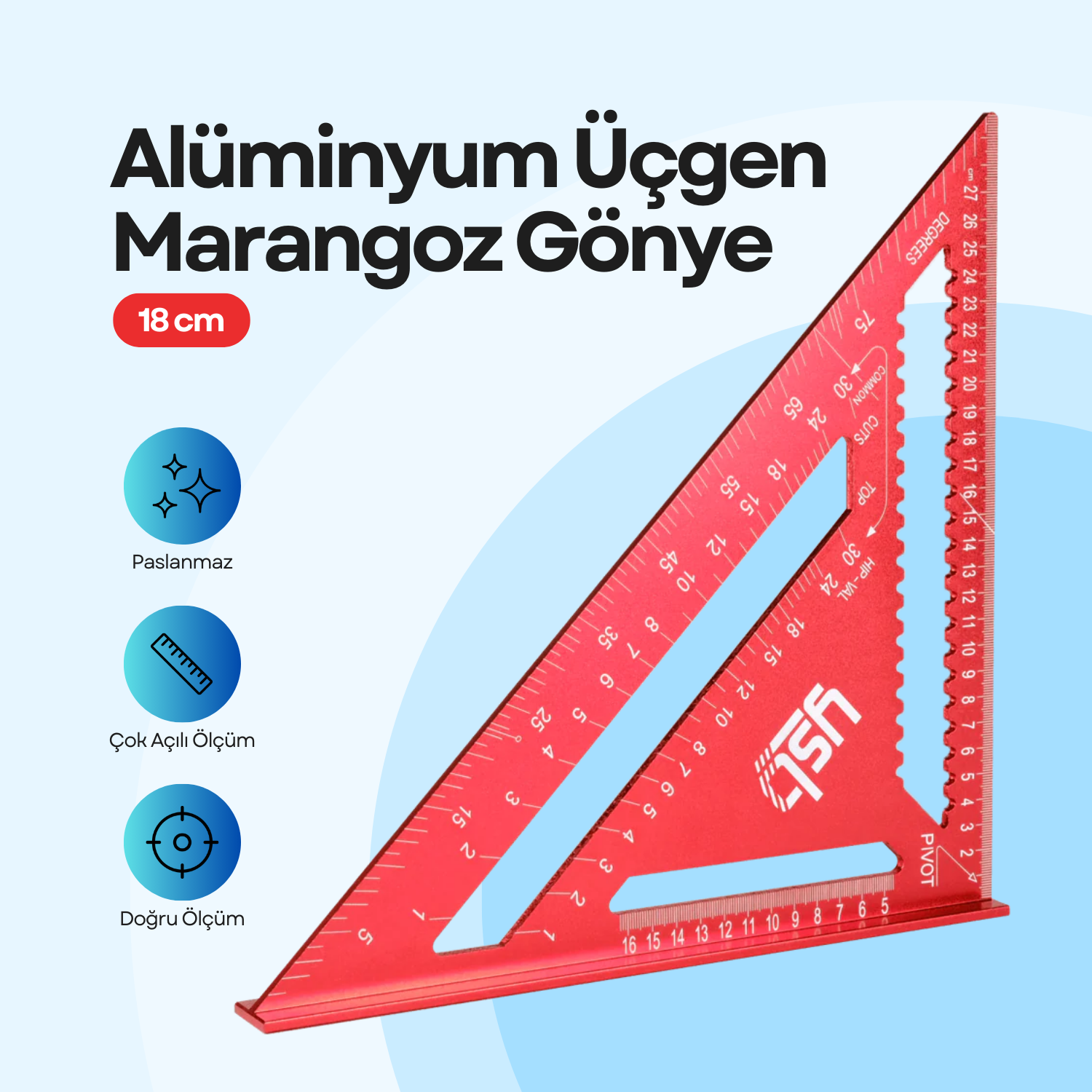 YSB 18 cm Alüminyum Üçgen Marangoz Gönye