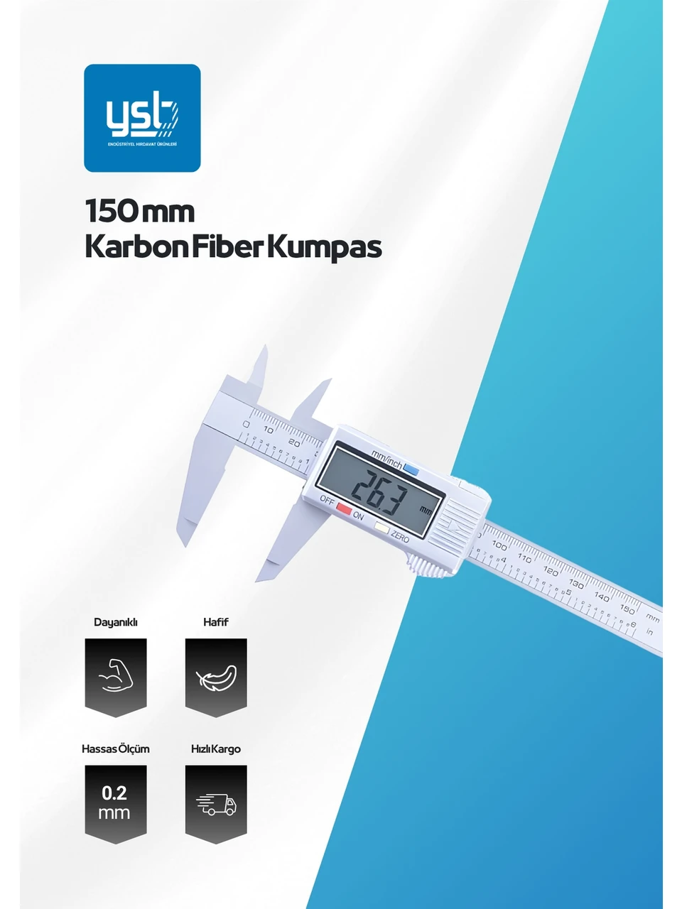 YSB 150 mm Karbon Fiber Kompozit Dijital Kumpas