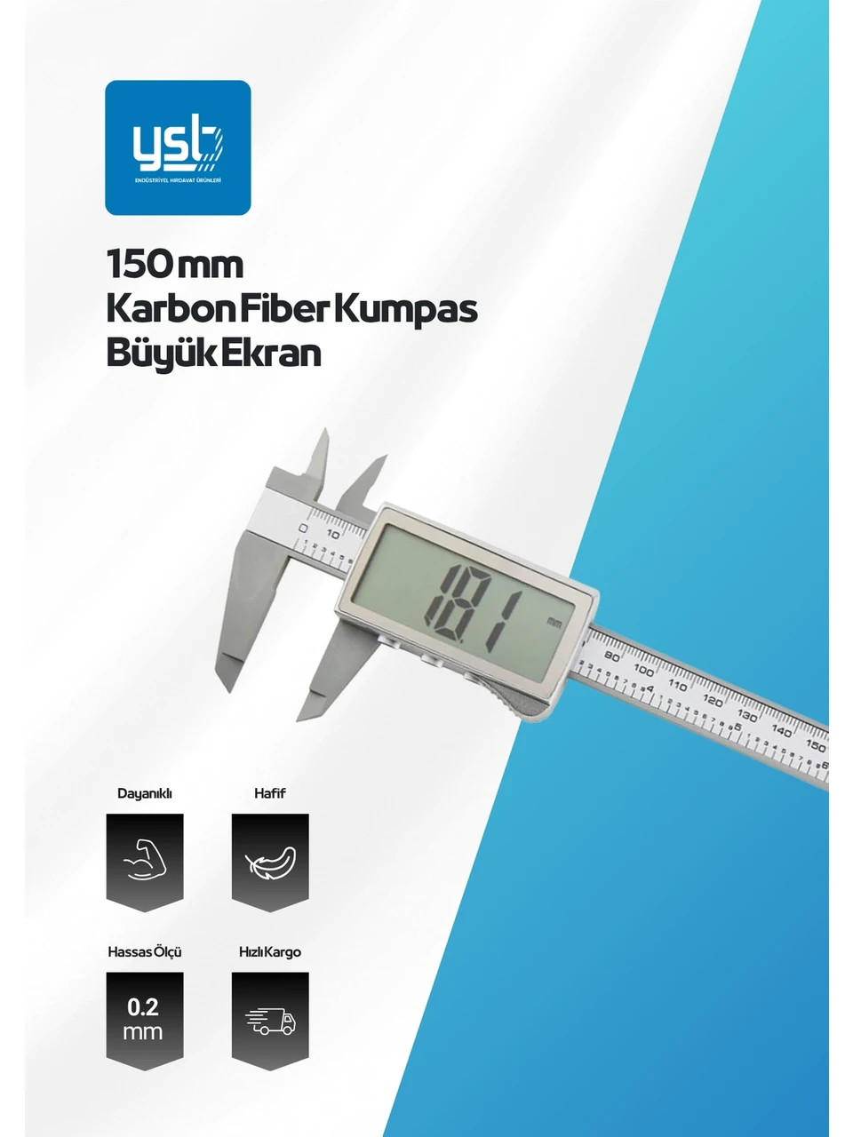 YSB 150 mm Karbon Fiber Dijital Kumpas - Ultra Geniş LCD Ekran