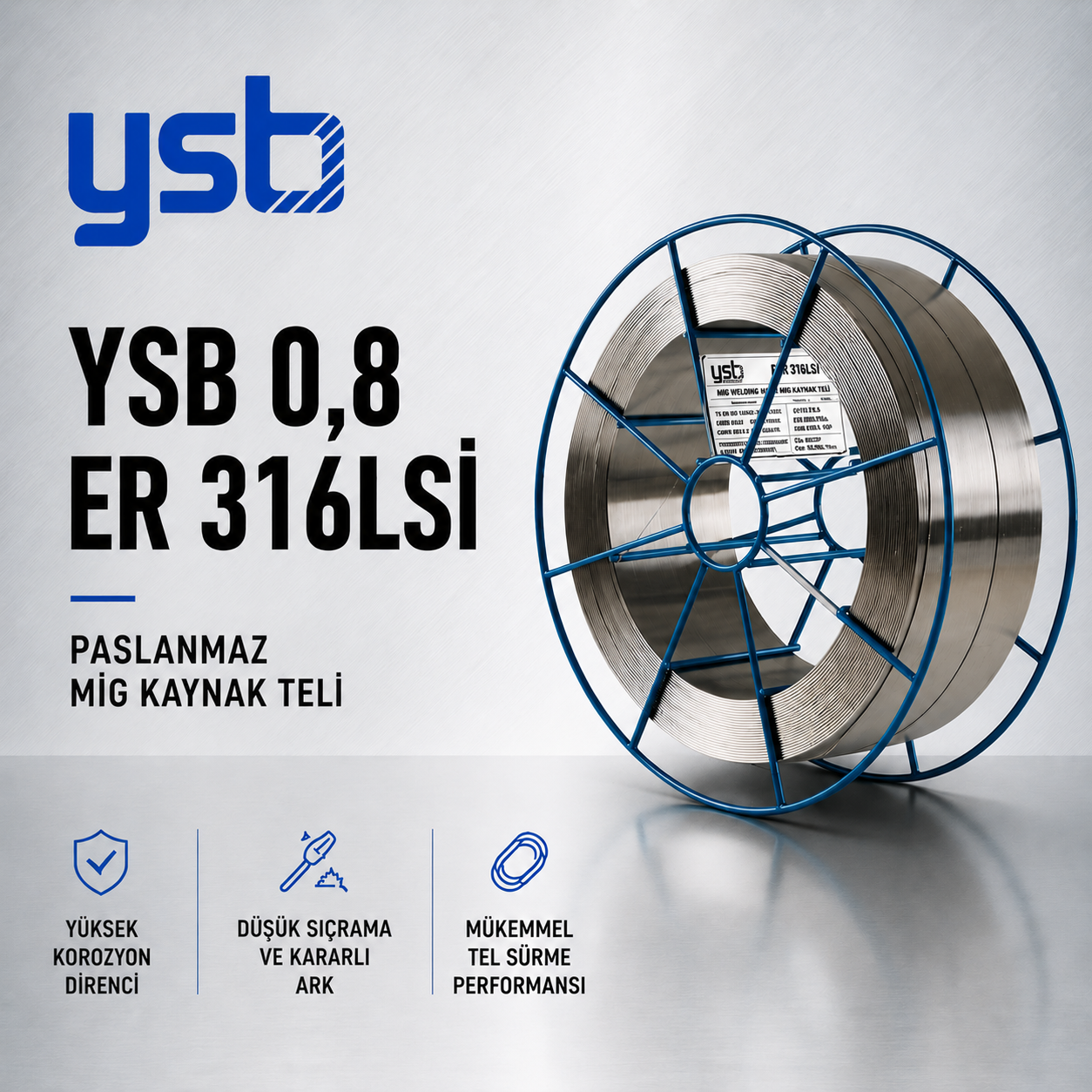YSB 0,8 mm ER316LSİ Paslanmaz MIG Kaynak Teli (15 Kg)