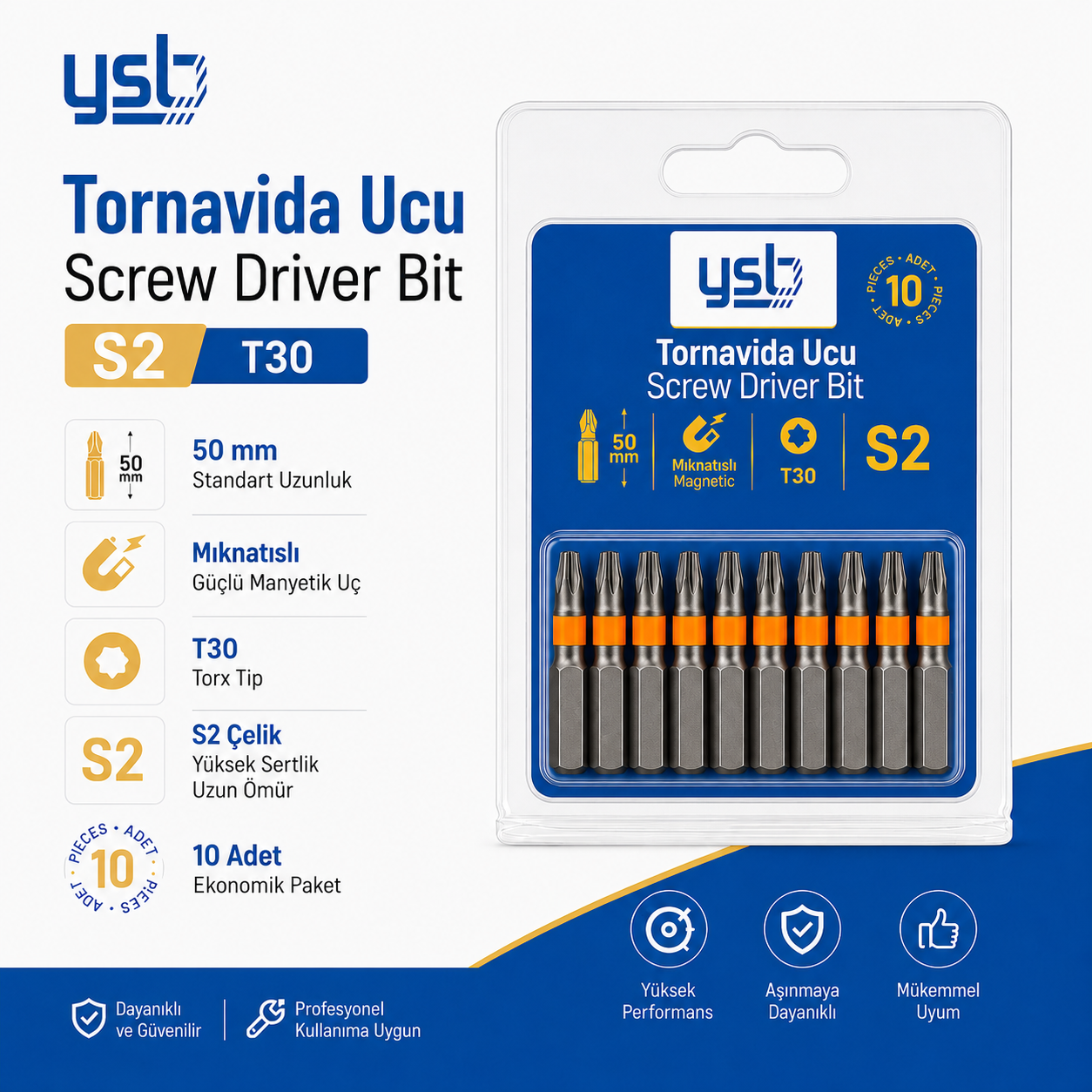 YSB 50 mm T30 Torx Bits Uç Matkap Ucu (10 Adet)