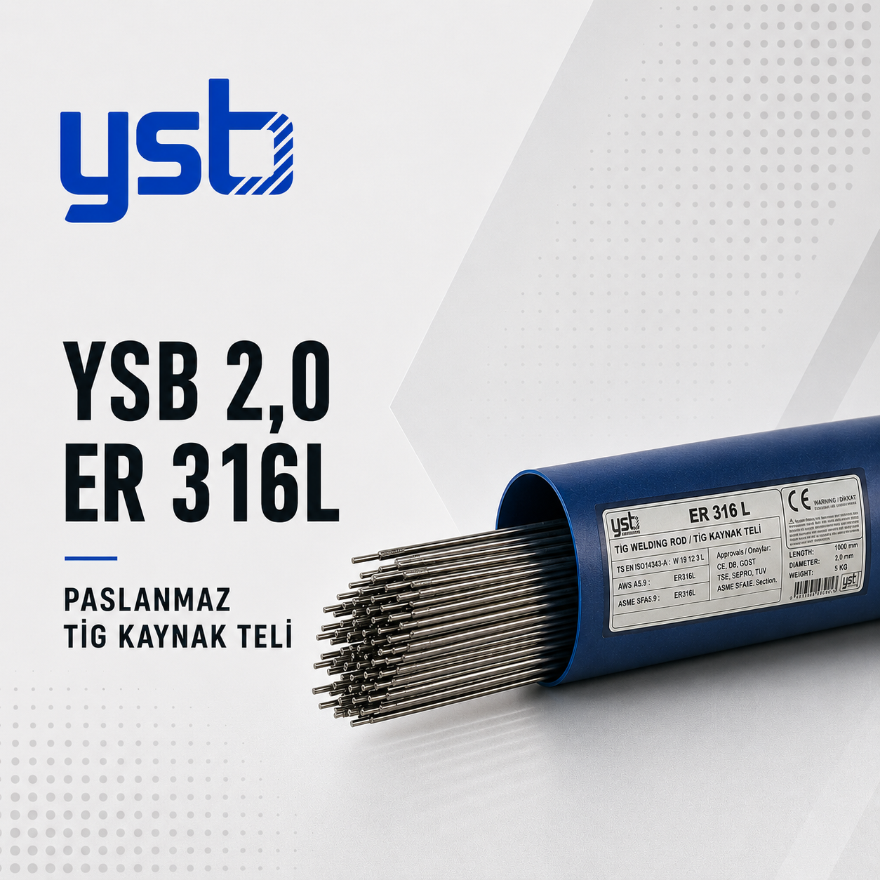 YSB 2*1000 ER316L Paslanmaz Tig Kaynak Teli (5 Kg)