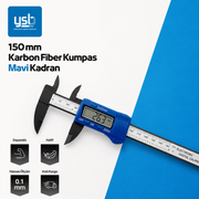 YSB 150 mm Karbon Fiber Dijital Kumpas - Mavi Kadran Profesyonel Seri