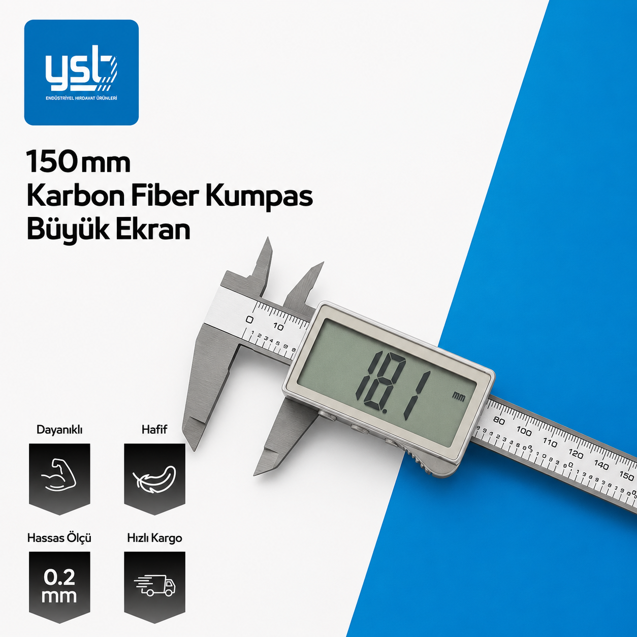 YSB 150 mm Karbon Fiber Dijital Kumpas - Ultra Geniş LCD Ekran