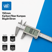 YSB 150 mm Karbon Fiber Dijital Kumpas - Ultra Geniş LCD Ekran